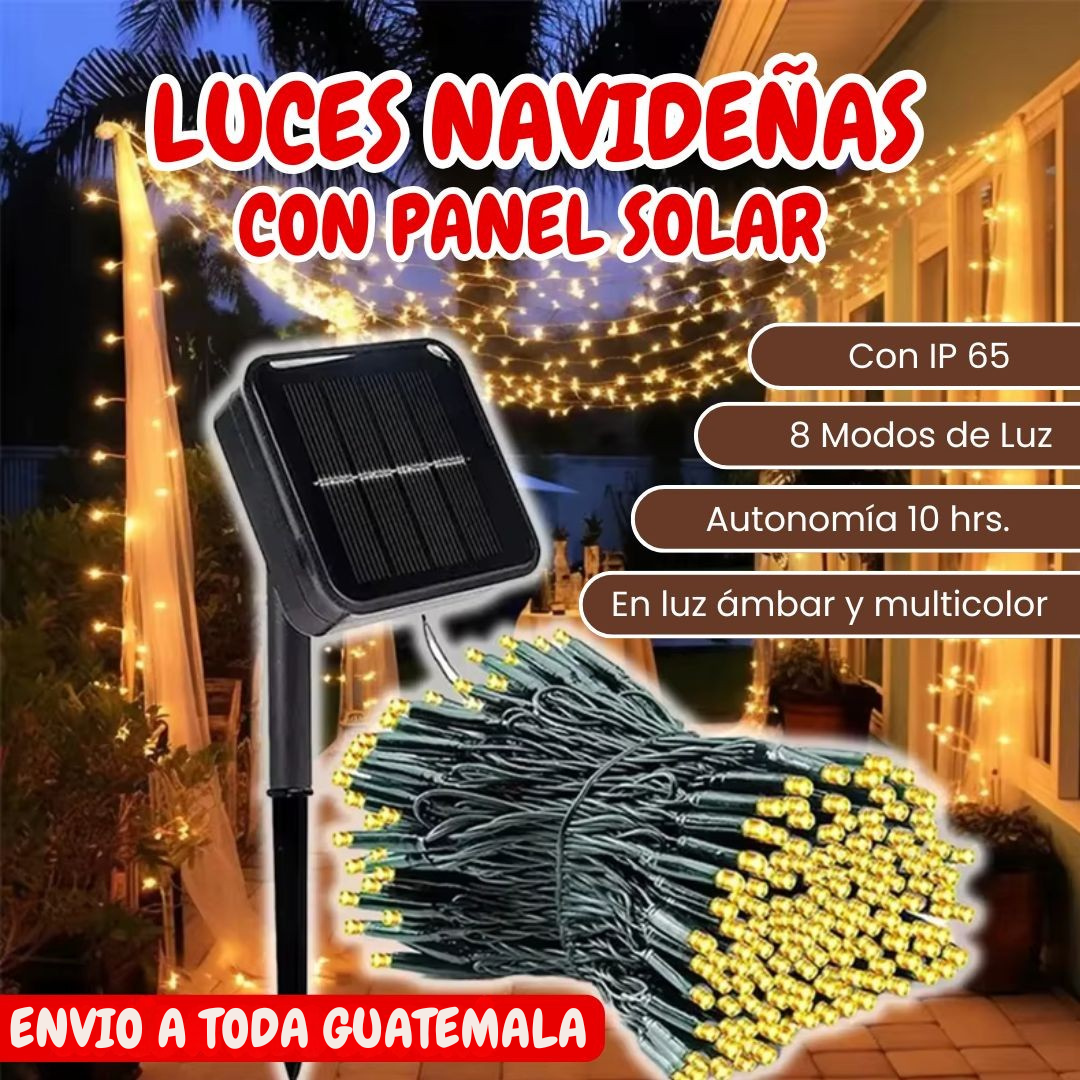 LUCES NAVIDEÑAS CON PANEL SOLAR 200 LED - 20 METROS