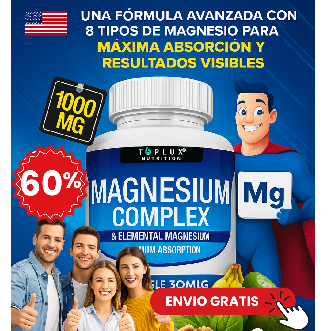 MAGNESIUM COMPLEX™- 8 EN 1 / 90 capsulas -Equilibrio y Vitalidad en cada cápsula Suplemento Premium 1000mg